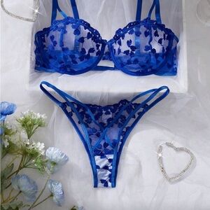 Royal Blue Floral Lace Bra Set
